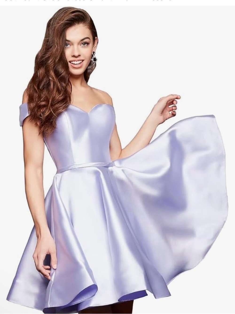 Satin Off Shoulder Lavender Homecoming Dress with Pockets